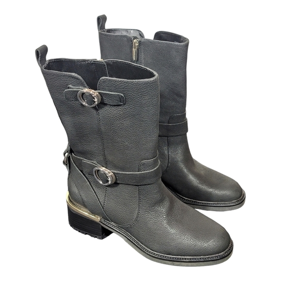 NWOB Vince Camuto Kerivini in Smooth Black Leather Moto Boot Size 10.5 SB7 - Picture 7 of 13